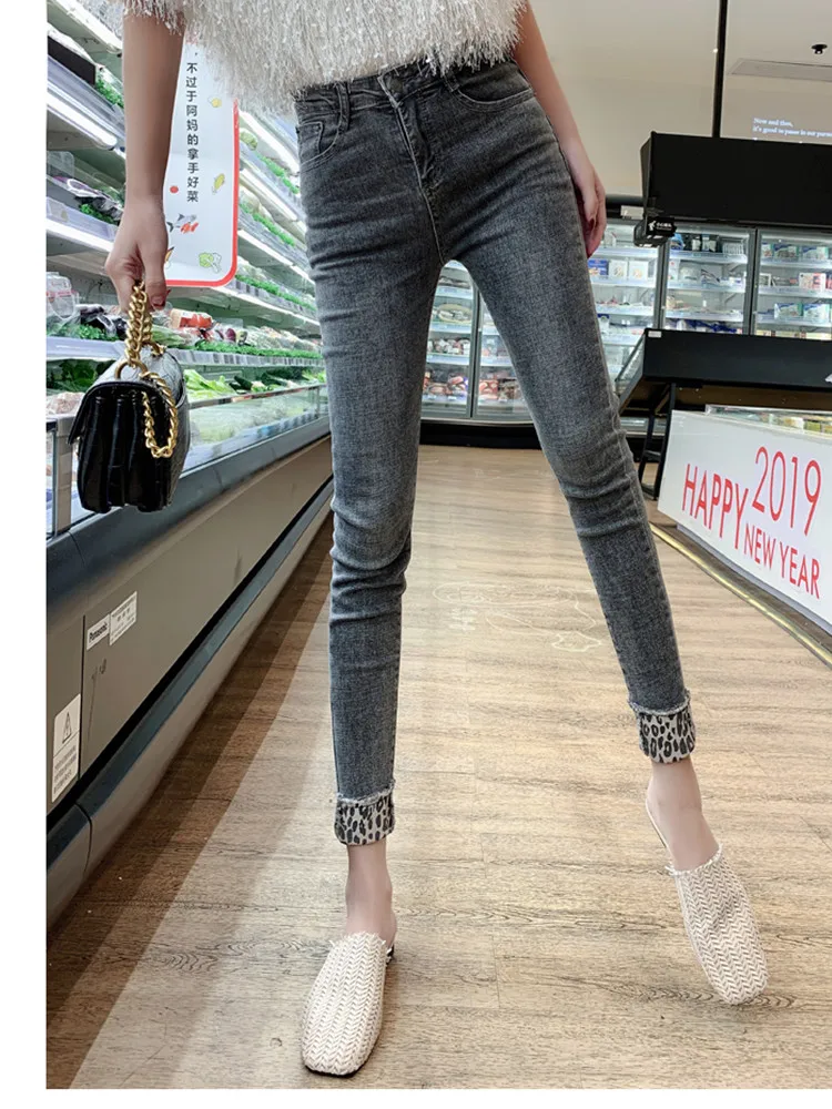 JUJULAND женские брюки карандаш повседневные джинсы леопардовые ботильоны джинсовые брюки высокие waists джинсы 1034