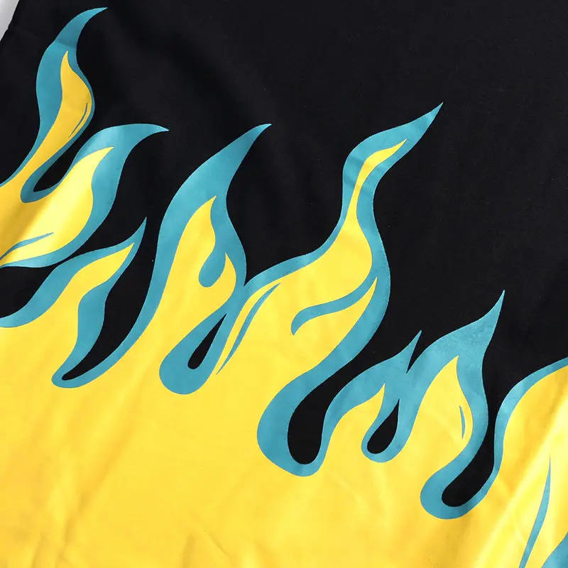 2019 Харадзюку футболка огненное пламя хип хоп Мужская уличная летняя хлопковая