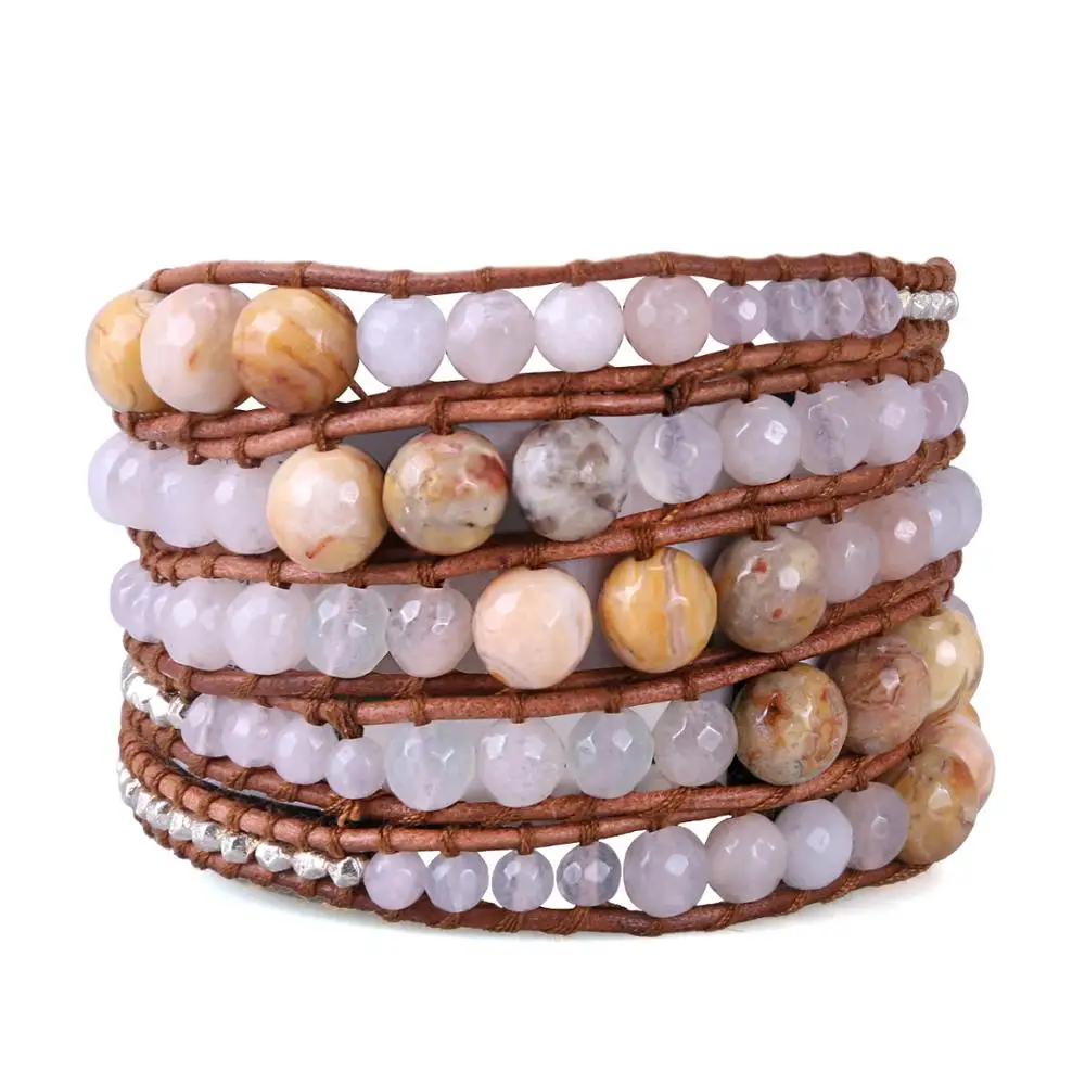 

KELITCH Bracelet Bohemia Bracelet Vintage Leather Wrap Bracelet Semi Precious Stone Beaded Cuff Friendship Bracelet Jewelry