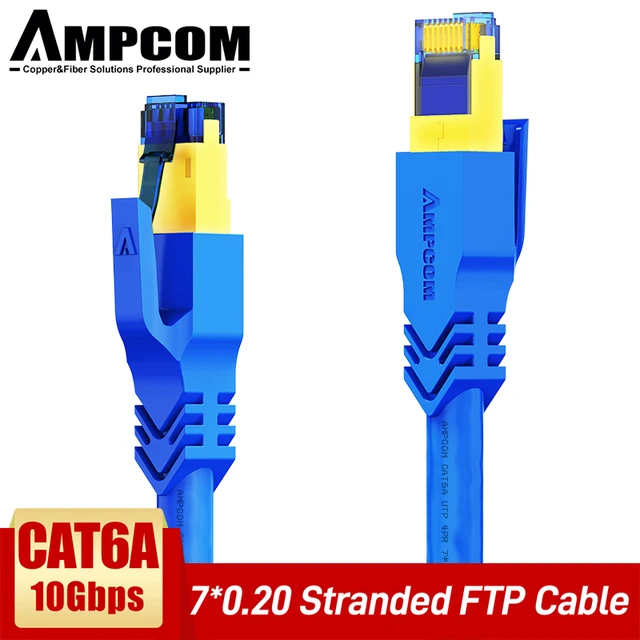 AMPCOM CAT6A Ethernet Cable 10Gbps RJ45 LAN Network Cable, High Speed Gaming UTP Patch 24AWG Strand Wire for Computer, PS5, Xbox SFTP Blue