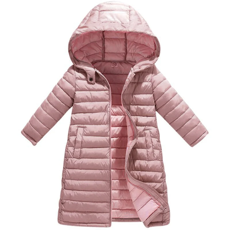 Зимняя теплая длинная хлопковая куртка на утином пуху Модное детское пуховое хлопковое пальто с капюшоном для мальчиков и девочек