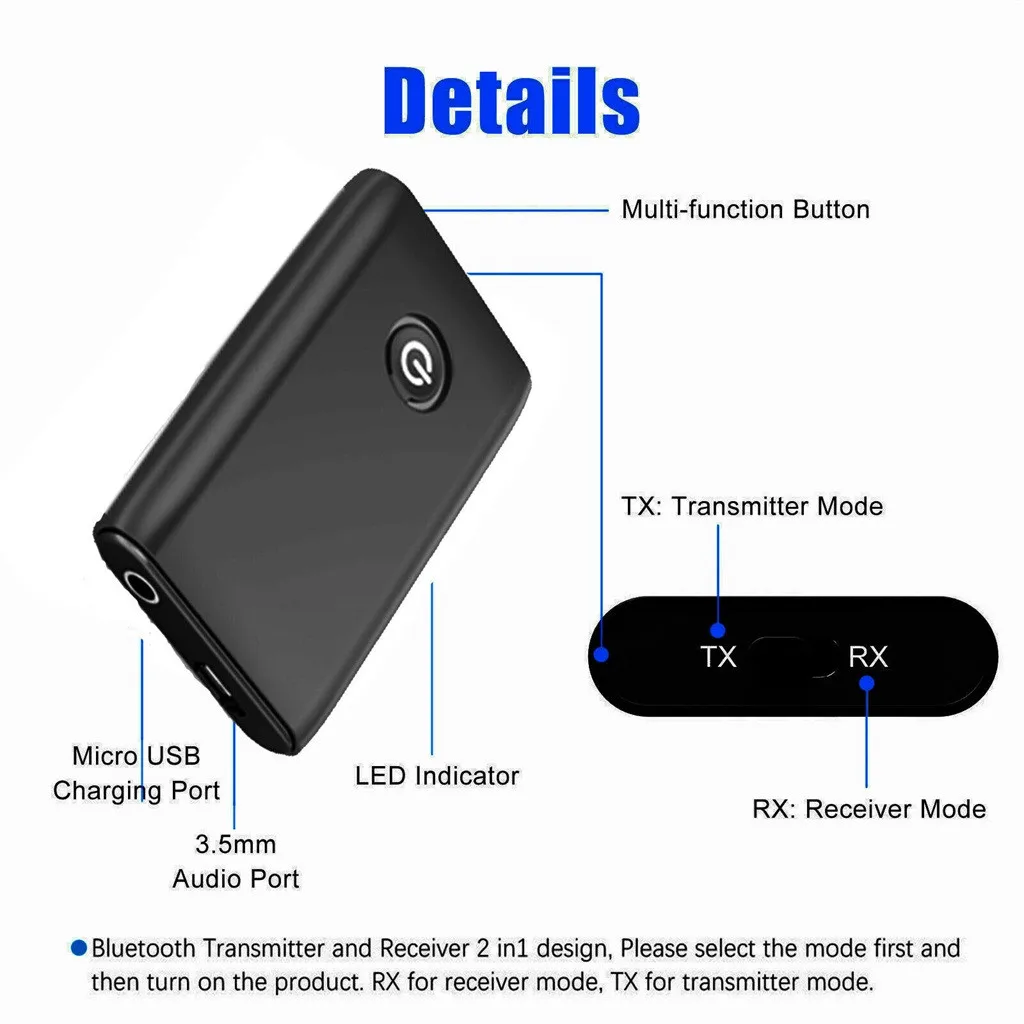 2 в 1 bluetooth 5,0 аудио приемник передатчик беспроводной адаптер Мини 3,5 мм AUX Стерео Bluetooth передатчик для ТВ ПК автомобиля