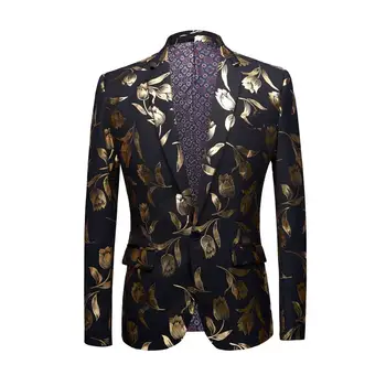 

2020 Golden Flower Bronzing Men Wedding Suit Blazer Luxury Spring Formal Coat Outfit Festival Pop Singer Stage Show Gown Jacket