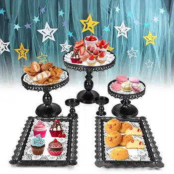

7pcs Black Cake Stand Set Elegant Metal Cake Holder Cupcake Stand Dessert Display Wedding Birthday Party Decor