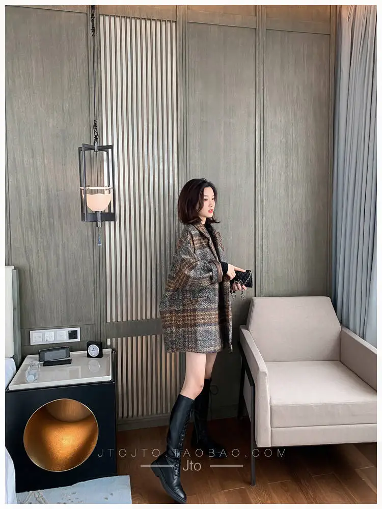 puffer coat women 2021 Hot New Winter Korean Overcoat Women Vintage Woolen Loose Coats female Double Breasted Turn-down Collar Overcoat hooded puffer jacket