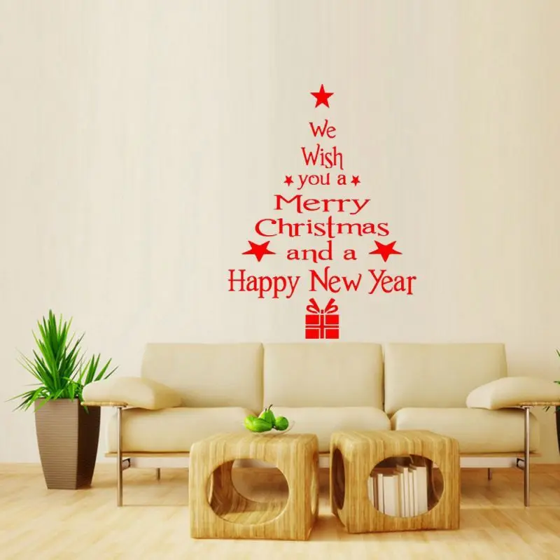 58x43 см Merry Christmas Красная Наклейка на стену ПВХ самоклеющаяся Рождественская елка узор стеклянная витрина окно дверь фон