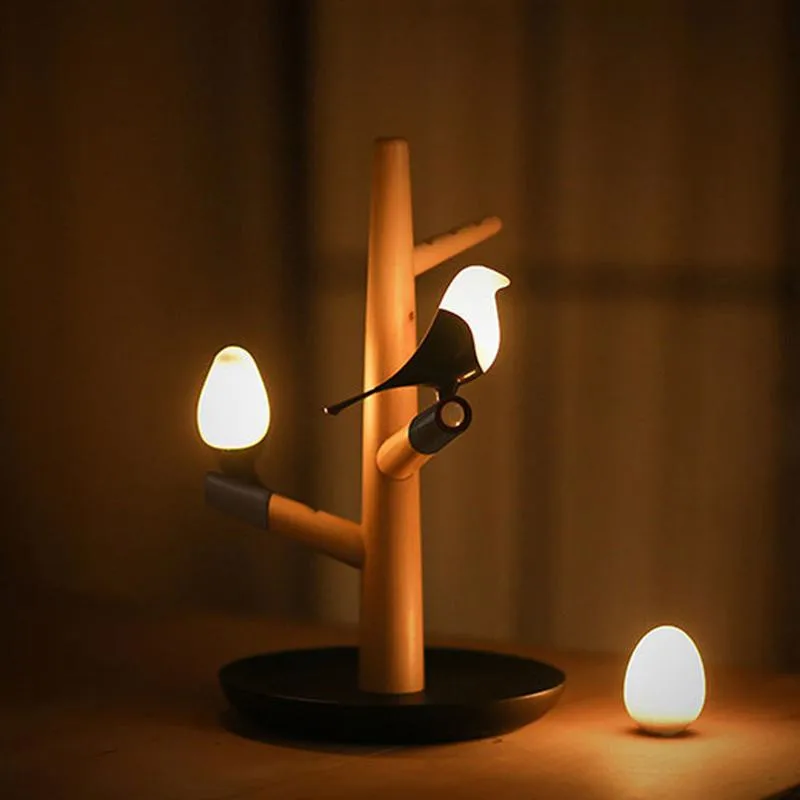 US $21.19 Magpie Bird USB Charger Night Light Intelligent Vibration Induction LED Desk Lamp Small Eggs LED Light Home Decor Lamp Gifts