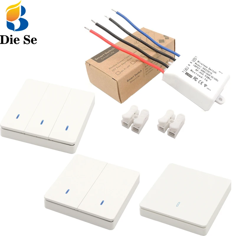 

433Mhz universal wireless switch smart Lmap/LED/Lighting controller Diese AC85V~265V RF Relay Receiver Board and Wall Switch