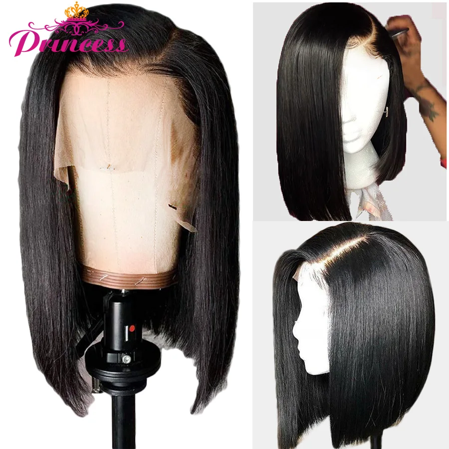 13x5 frente de encaje pelucas de cabello humano 150% de densidad recto brasileño Bob peluca Frontal de encaje para las mujeres Remy pelo de la princesa pelucas
