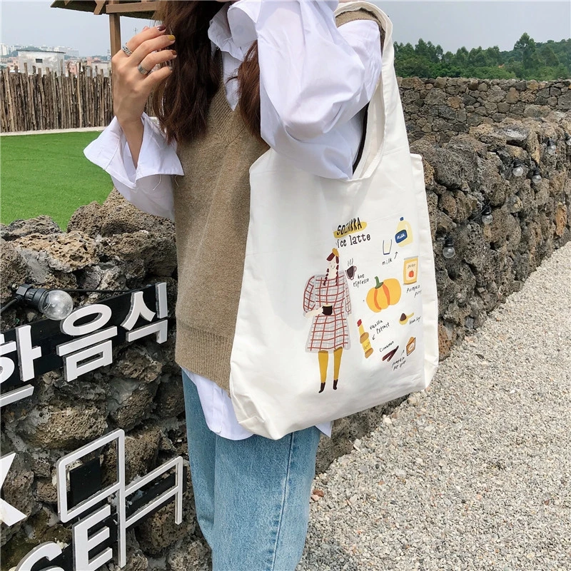 

Strawberry canvas Shopping Bag Female Canvas Cloth Shoulder Bag Environmental Storage Handbag Reusable Foldable Eco Grocery Tote