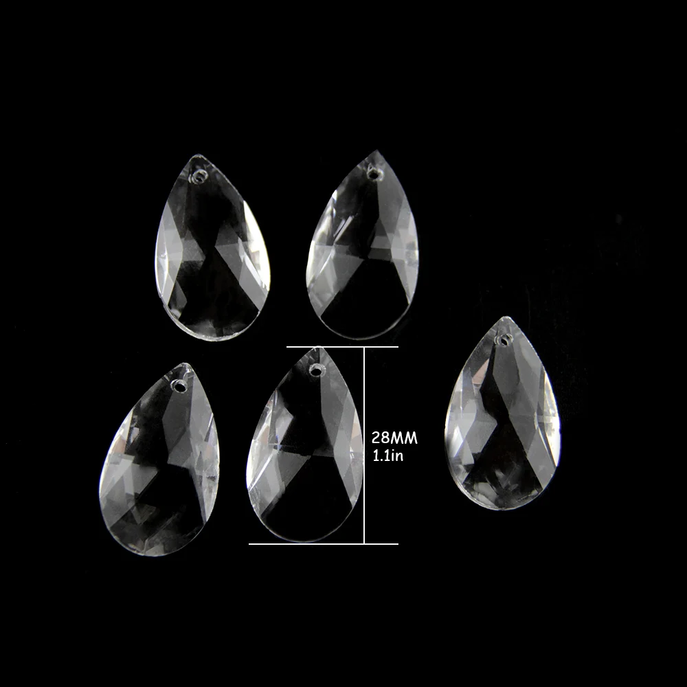 Clear Color 28mm Glass Teardrop Pendant 10 Pieces Feng Shui Prism Crystal Chandelier Beads For Accessories