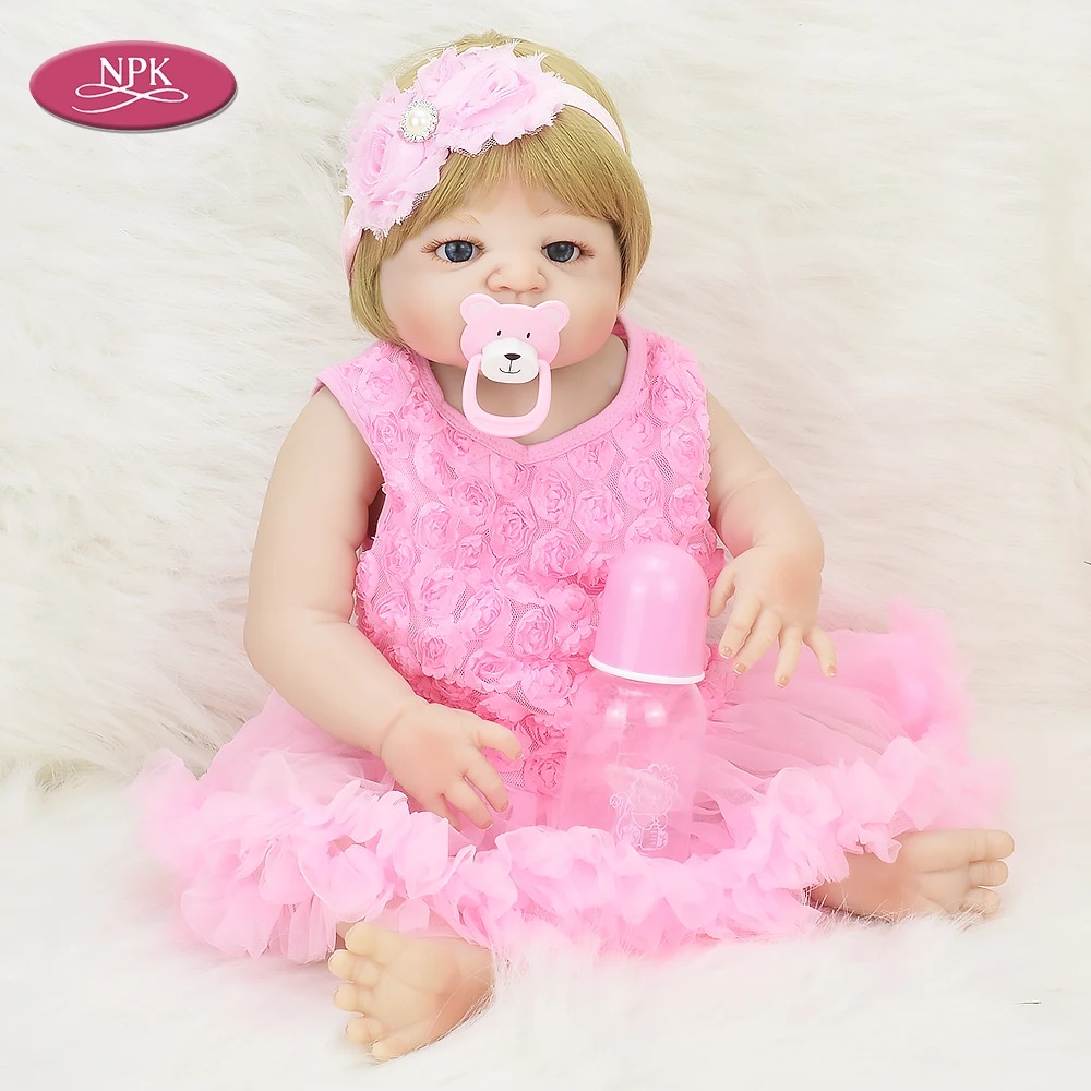 

Realistic Full Silicone Baby Reborn Toddler Doll 55CM Lifelike Pink Princess Girl Dolls Bath Toys for Kids Bebes Reborn Menina