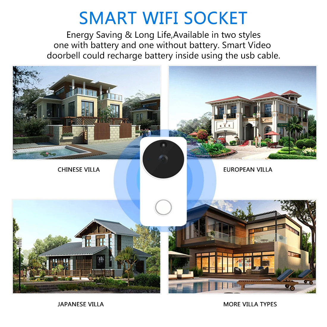 Video Doorbell Music doorbell Alarm Door Phone IP Camera Battery Outdoor Waterproof for iOS Android Smart wifi socket