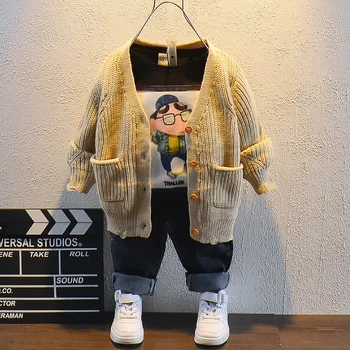 

Spring Boys Girls Clothing Sets Autumn Casual Boys Cute boys knitting Cardigan, T-shirt and jeans 3PCS Sport Suits Kids Clothes