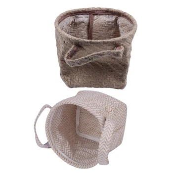 

2Pcs Woven Storage Basket Hemp Rope Flower Pot Dirty Clothes Laundry Hamper with Handles - Dark Color & Light Color