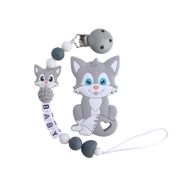Teething Toys Pacifier Clip Baby Teether Food Grade Silicone Chews Nurse Gift Toys Cat Teething Necklace Pacifier Clip with Name DIY Custom
