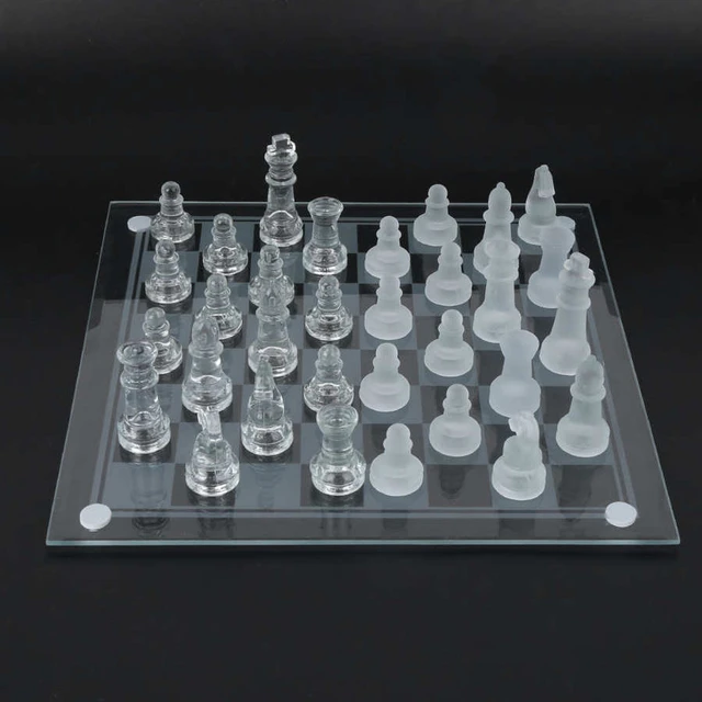 Tábua de xadrez de vidro internacional com conjunto de peças de xadrez,  conjunto de cristal - AliExpress