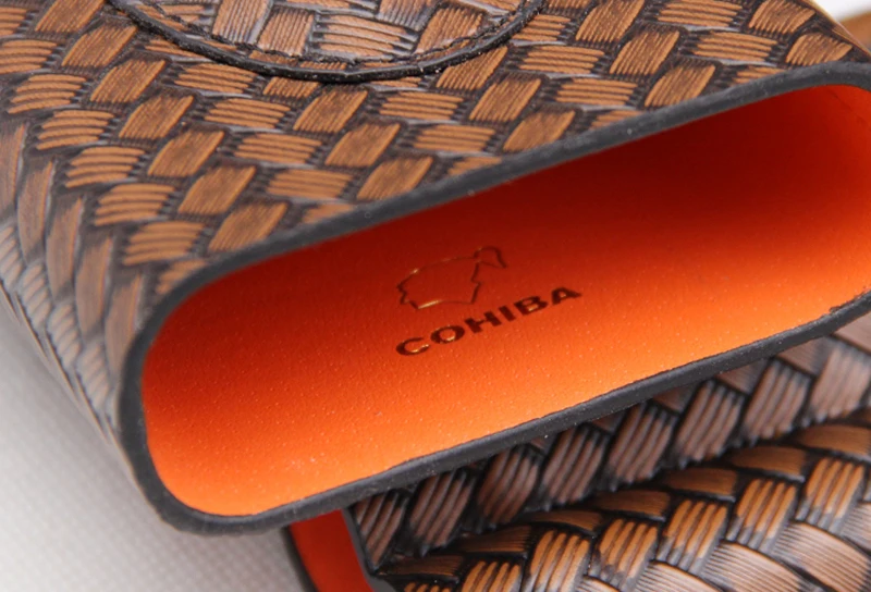 COHIBA кожаный чехол для сигар с тканым узором, мини-чехол для увлажнения, для путешествий, удерживает 3 сигары, коробка для трубки, увлажняющая кобура с резаком