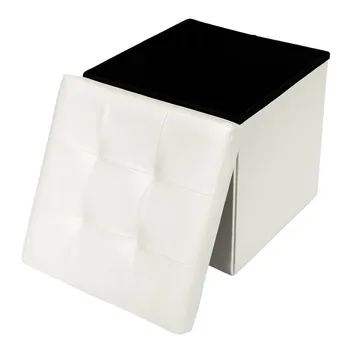 

38*38*38 Storage Ottoman Concave Surface PVC Leather Square Shape White Light Weight Practical Household Anti-skidding Footstool