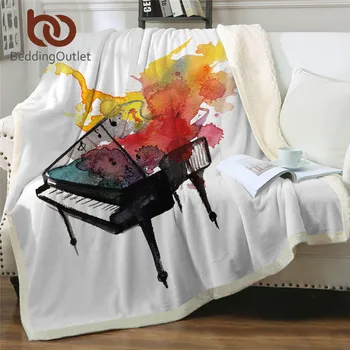 

BeddingOutlet Piano Sherpa Fleece Blanket Watercolor Blanket For Bed Music Youth Bedding Luxury White Mantas De Cama 150x200cm