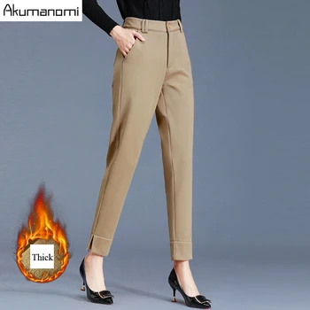 

Plus Size 4xl-m Autumn Winter Thick Black Khaki Ankle-Length Pencil Pants Casual Insert Pocket Zipper Fly Women Trousers Panty