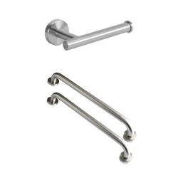 Stainless Steel Punched Toilet Paper Holder With 2 Pack 16Inch Shower Grab Bar,Stainless Steel Bathroom Grab Bar Handle
