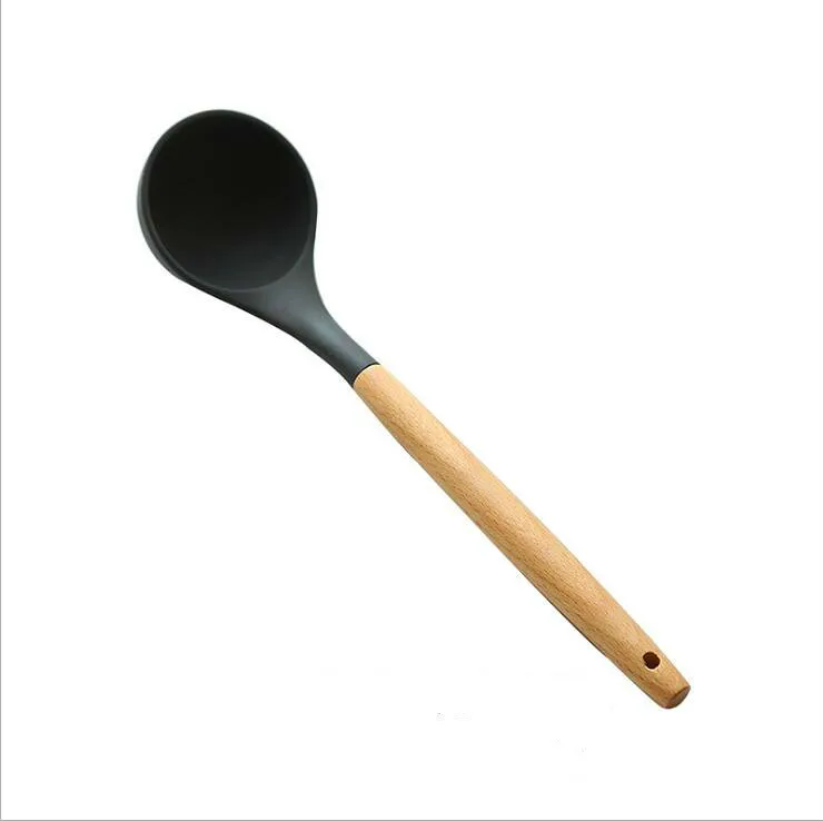 Силиконовые кухонные инструменты Наборы для приготовления пищи суповая ложка лопатка антипригарная лопата с деревянной ручкой специальная термостойкая конструкция - Цвет: big soup spoon