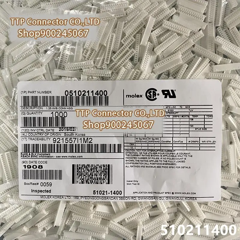 

1000pcs/lot Connector 51021-1400 510211400 Plastic shell 14P 1.25mm Leg width 100% New and Origianl