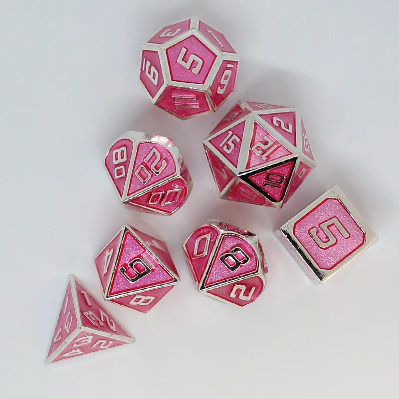 Rpg кости многогранные наборы металла dnd Подземелья и Драконы настольные игры цинковый сплав светильник розовый кубики цифровой узор d20 10 8 12