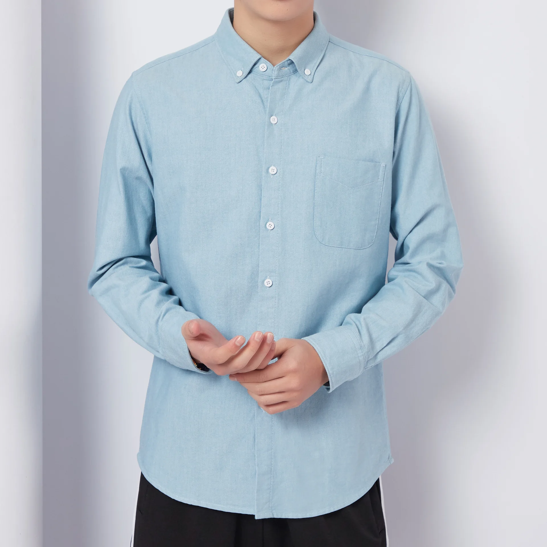2019 Весна и лето новый стиль Мужская рубашка сплошной цвет Хлопок Slim Fit рабочая одежда Повседневная деловая рубашка оптовая продажа от