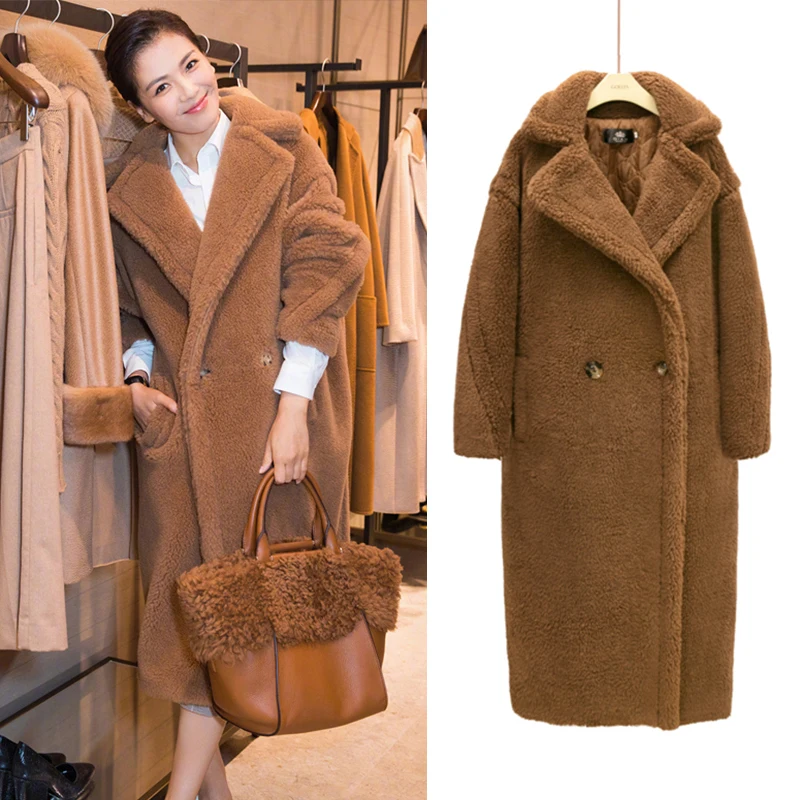 women's clothing winter outerwear coats new winter long section of lamb plush coat 1018