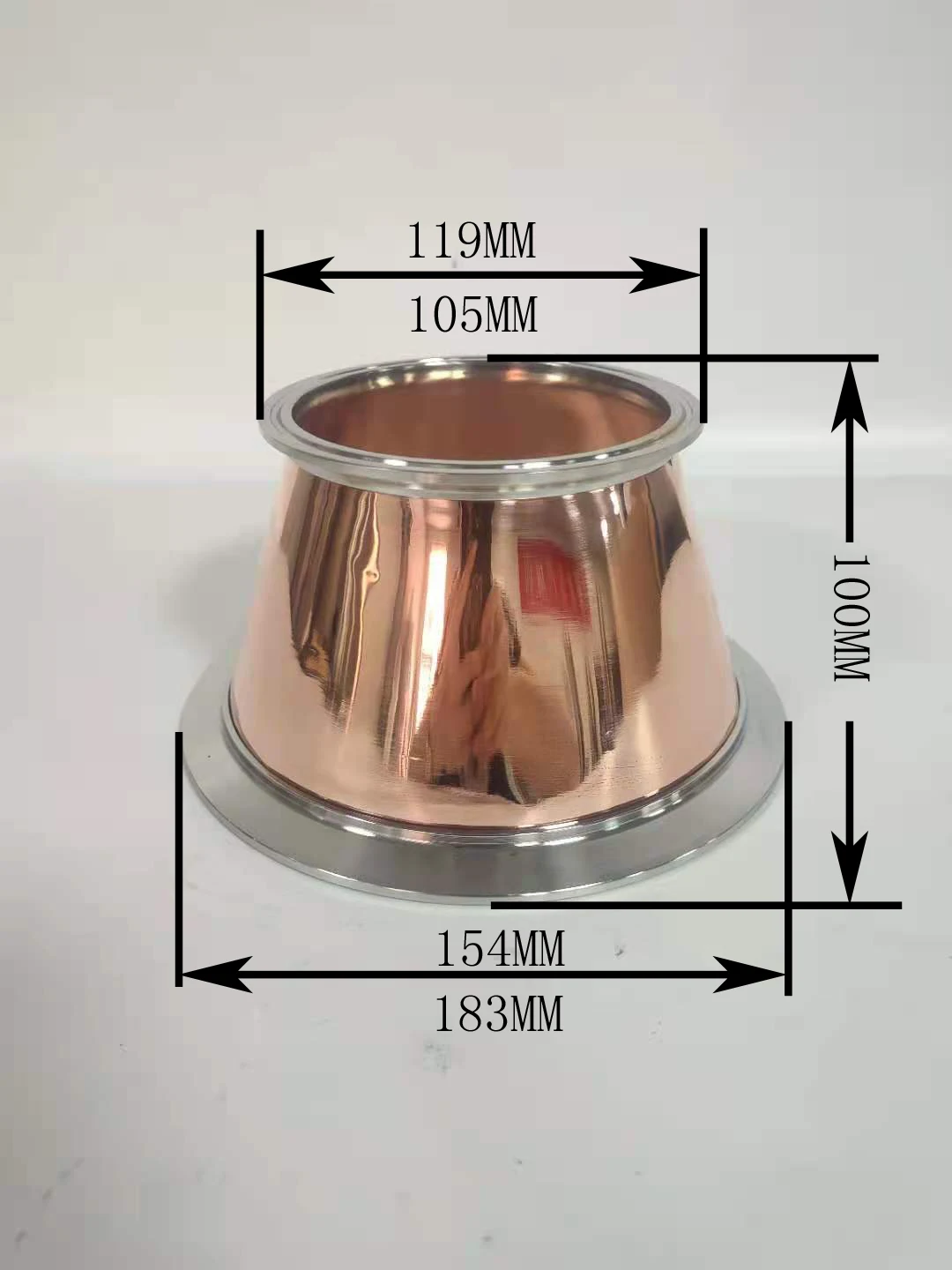 Copper Cone for onion head Tri-clamp Reducer 4&quot (105mm) OD119x 6.5&quot(154mm)OD183 .Length 100mmDistillation.Dephlegmator Reflux |