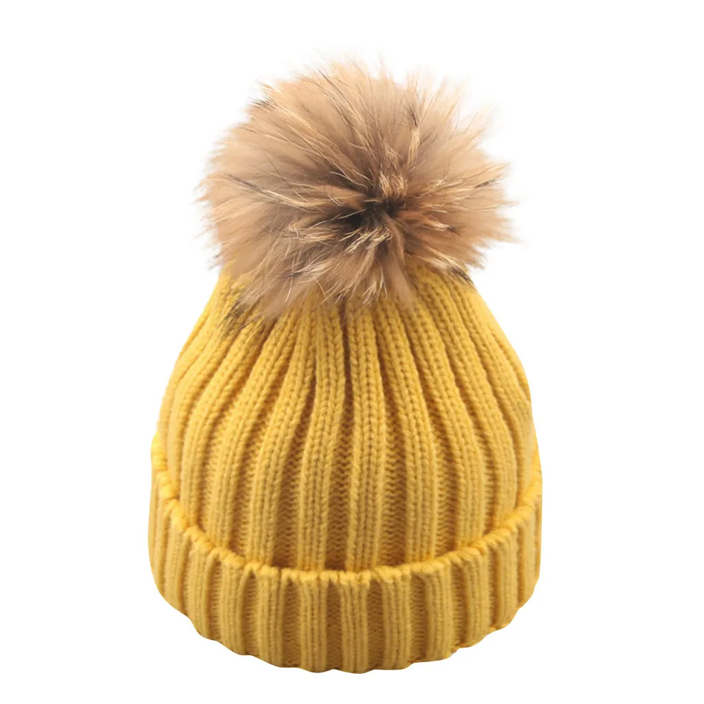 Осенне-зимняя теплая шапка для маленьких мальчиков, вязаная шерстяная шапка с натуральным мехом, родитель-детские шапочки для маленьких девочек, Шапка-бини, Детские аксессуары