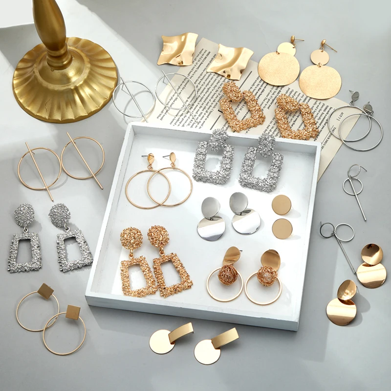 серьги Модные для женщин 2019 массивные геометрические металлические женские