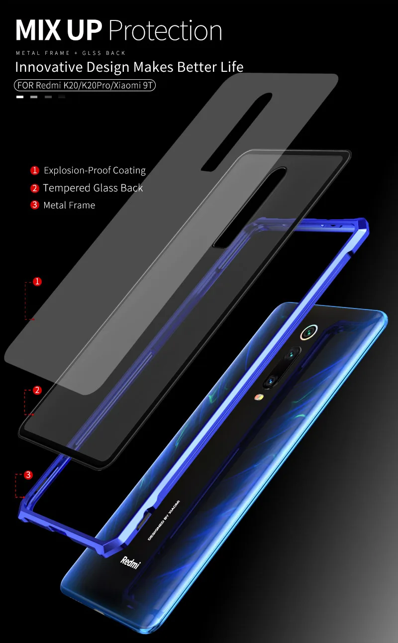 For Xiaomi Redmi K20 /K20 Pro cases Tempered glass back cover For Xiaomi Mi 9T /9T Pro Aluminum Metal bumper Frame cover coque