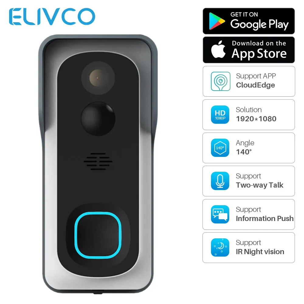1080p Wifi Video Doorbell Wireless Smart Video Intercom Cloudedge