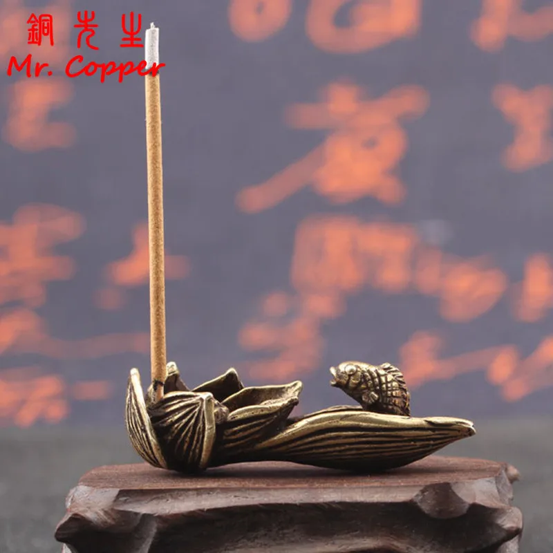 

Antique Bronze Lotus Carp Desktop Decorations Incense Burner Vintage Copper Zen Tea Table Ornament Home Decor Crafts Accessories