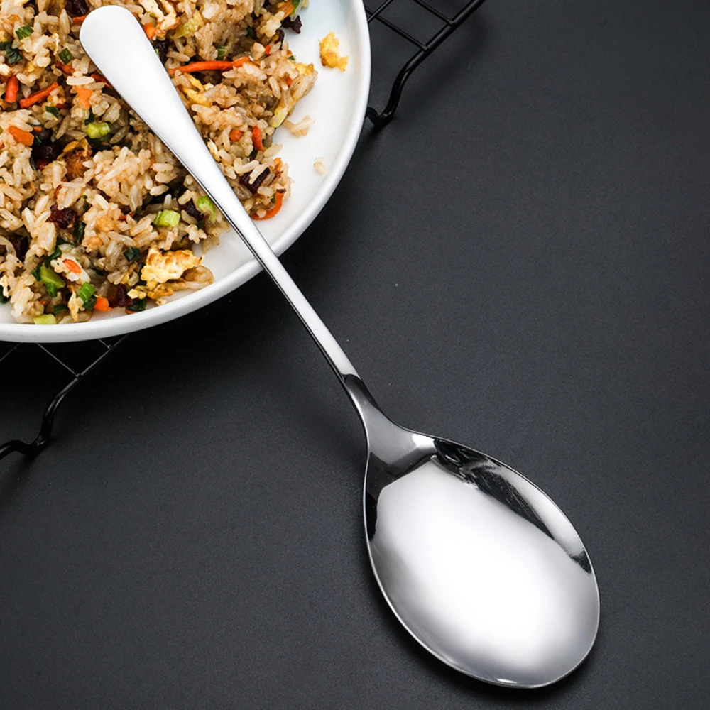 2Pcs New Large Size Stainless Steel Soup Spoon High-polish Long Handle Rice Spoons Kitchen Service Flatware_voghion.com