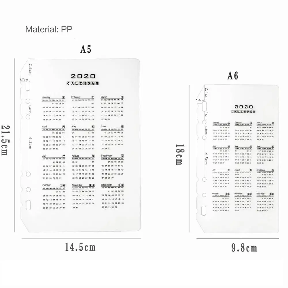 Прозрачный переплетный вкладыш свободный Ремешок внутренний вкладыш A6 A7 записная книжка bullet journal a5 планировщик офисные принадлежности - Цвет: calendar 2020
