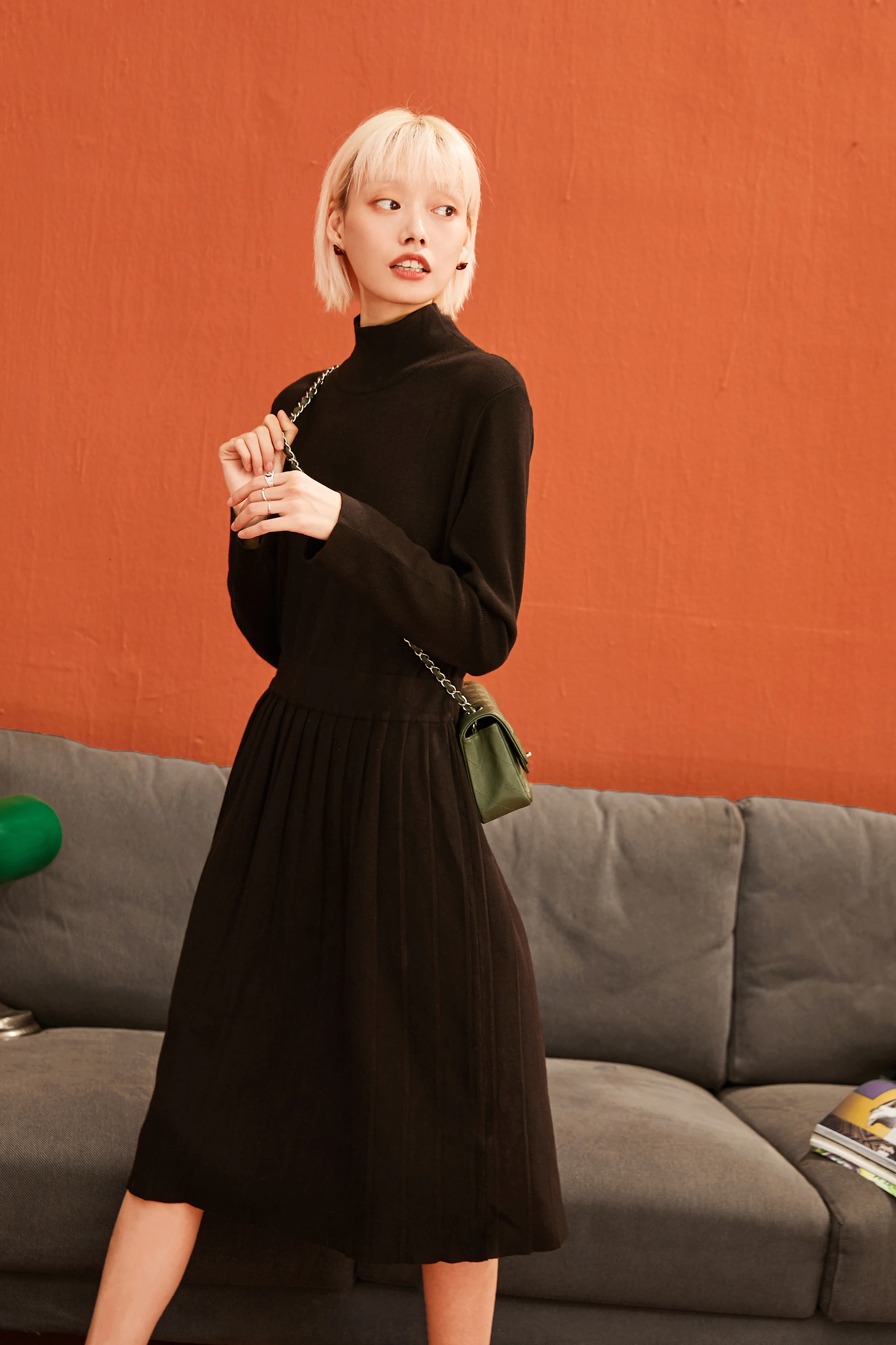 SAM'S TREE/черный однотонный минималистичный пуловер трапециевидной формы, платье-свитер для женщин, зимние вязаные платья с длинным рукавом, повседневные женские платья