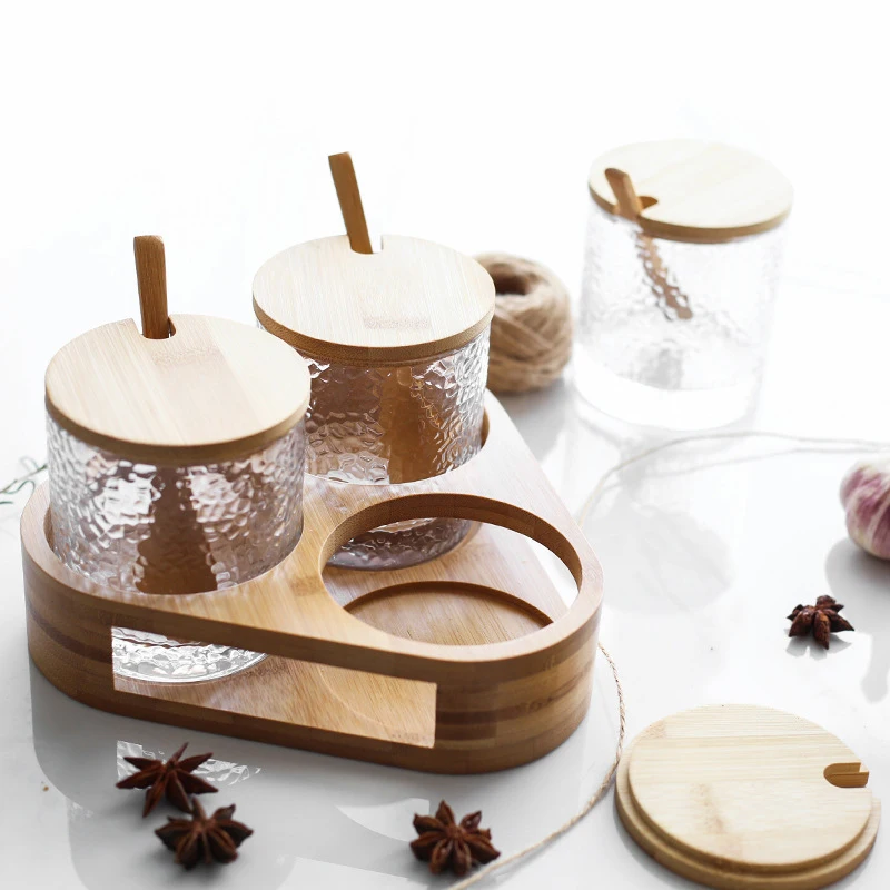 Ролик с блюдце ложкой баночкой для приправ Стеклянные Канистры