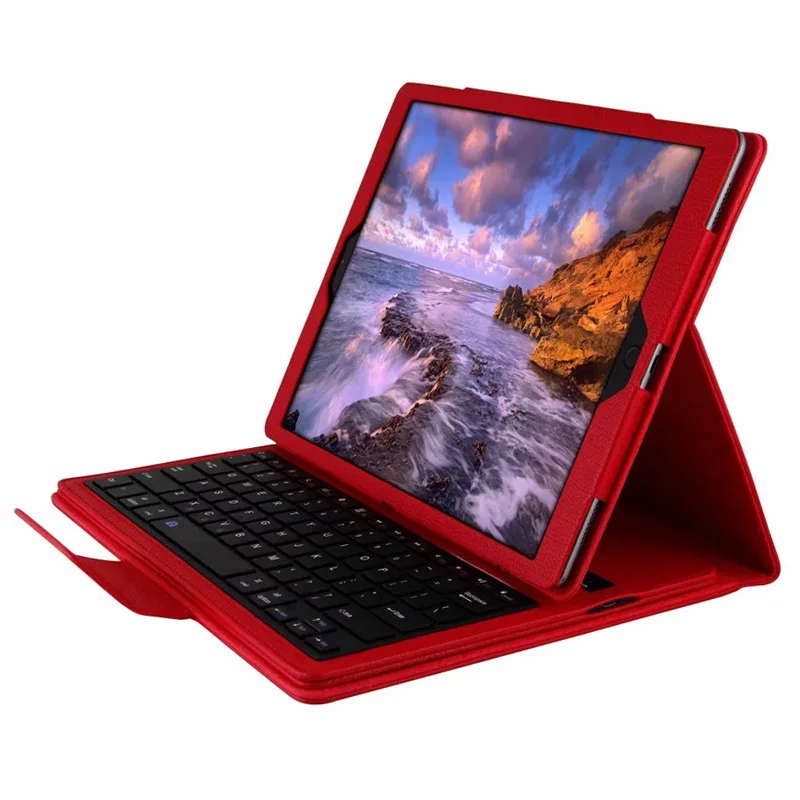 FULAIKATE Bluetooth клавиатура для iPad Pro 12,9 / подставка литчи Флип Чехол Съемный бизнес задняя крышка беспроводная клавиатура - Цвет: Red