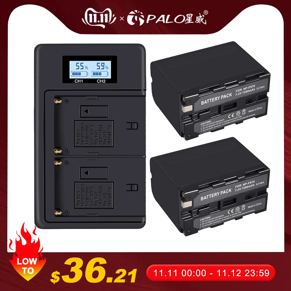 

2Pcs 7200mAh NP-F970 NP F970 Power Display Battery+1 LCD faster Dual Charger for SONY F960 F550 F970 F570 CCD-RV100