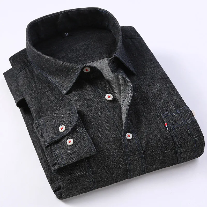 Jeans shirt 05 Мужские новые джинсы рубашки с длинными рукавами повседневные модные спортивные синие Черные нагрудные карманы на пуговицах зимние рубашки мужские соцрубашки пальто - Цвет: Jeans shirt 05