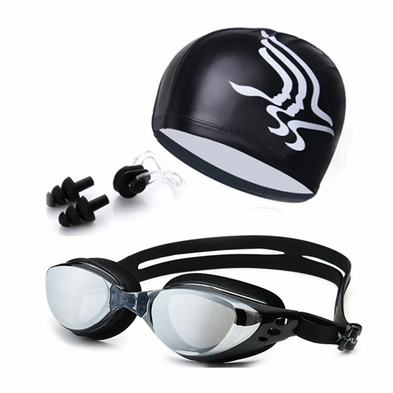 Professional Swim Glasses Unisex Swimming Goggles Waterproof anti-fog UV Protection Surfing Swim Caps Earplugs Nose Clip Set 2
