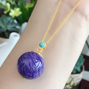 

Z331 Fine Jewelry 20mm Russia Origin 100% Natural Charoite Gemstone Female Pendant Necklaces Christmas Gift