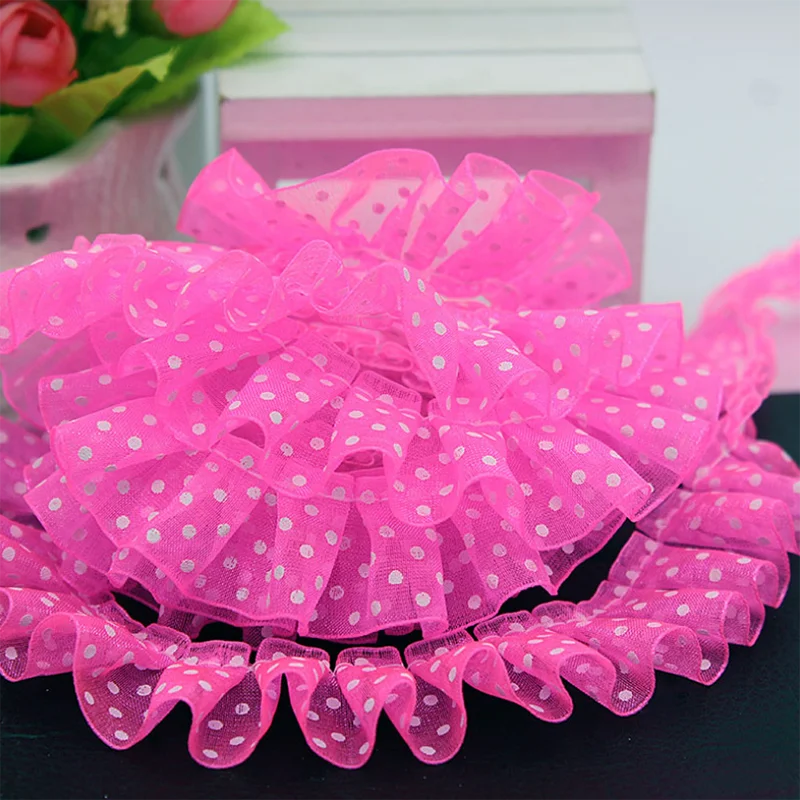 30Yards Beautiful Pleated Trim Vintage Ruffle Lace Ribbon Fabric Sewing Dots Shape Trimming for Kids Dress