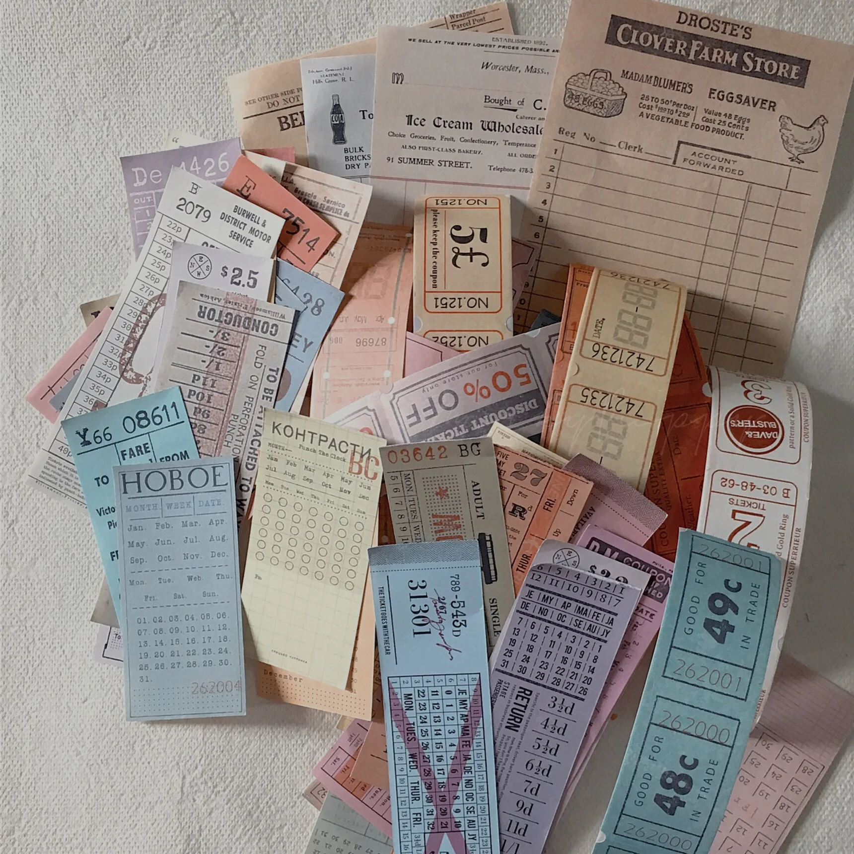 

70pcs/pack Vitnage Color Ticket Memo Notes Old Receipt Digital Coupon Collage Material Decorative Sticker DIY Scrapbooking Label