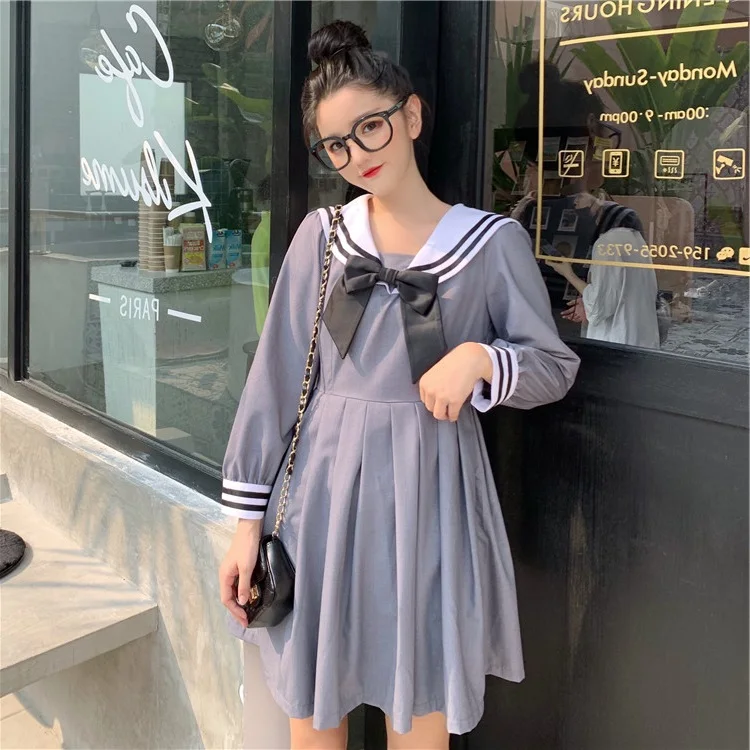JK японская школьная форма моряка, модная школьная форма морского флота для косплея, платье для девочек - Цвет: gray