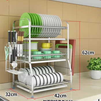 

304 stainless steel bowl rack drain rack kitchen shelf three-layer drying tableware storage box supplies WJB32518